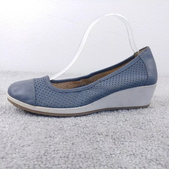 Naturalizer Bartow Womens 8 Shoes N5 Comfort Wedge Blue Perforated Slip On - Picture 2 of 9